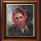 Art Original Oil Painting Afghan Girl With a Red Scarf