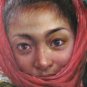 Art Original Oil Painting Afghan Girl With a Red Scarf