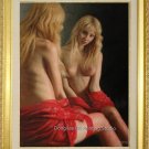 Original OIL Painting Art Sale In Mirror Nude Girl