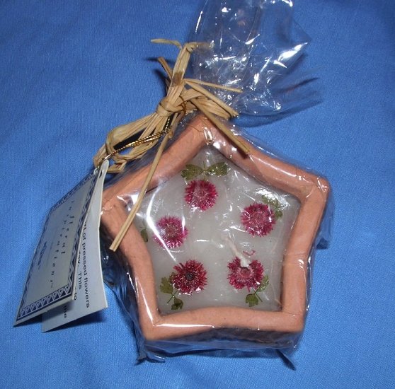Russ Berrie & Co Candle Christmas Star Ceramic Floral Inspiration Burgundy Flower NEW NIP Free S&H