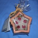 Russ Berrie & Co Candle Christmas Star Ceramic Floral Inspiration Burgundy Flower NEW NIP Free S&H