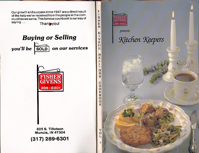 Fisher Givens Realtors Presents:Kitchen Keepers V.1 Cookbook/Recipes Paperback 1988 Shirley A Burns