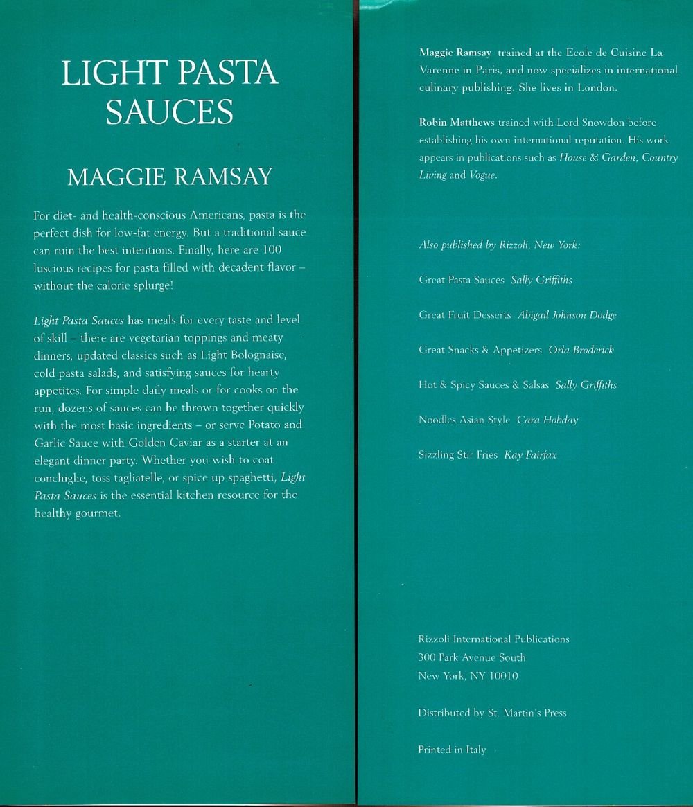 Light Pasta Sauces By Maggie Ramsay Hardcover Cookbook Recipes Food