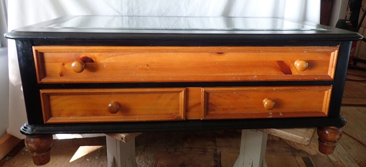 Coffee Table Shadowbox Shadow Box Display Wood 2Drawer Glass Top