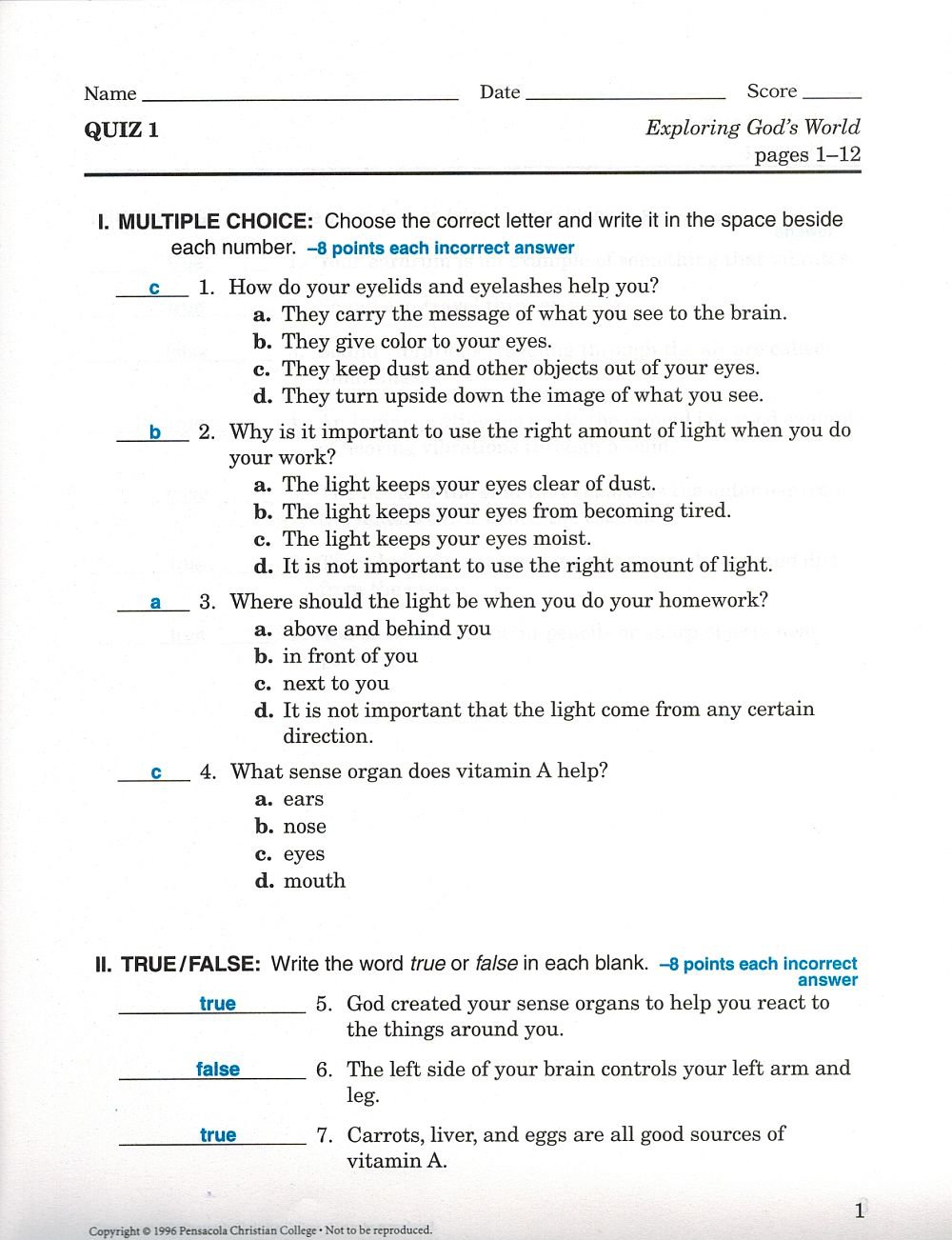 Exploring God S World Grade Teacher Quiz Test Worksheet Key Abeka Hot Sex Picture 6596