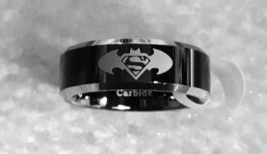 BATMAN & SUPERMAN Two-Tone Tungsten Carbide Comfort-fit Ring (Size 9)