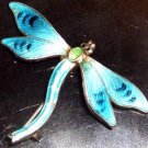ANTIQUE NOUVEAU BLUE SILVER GUILLOCHE DRAGONFLY PIN 99$