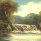 Antique c1820 OIL WOODEN PANEL WATERFALL SCOTLAND EXCEL