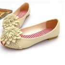 Flower Embellished Flats Shoes Beige Indie Lolita Free Shipping