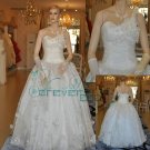 hand-made flower one-shoulder wedding dress
