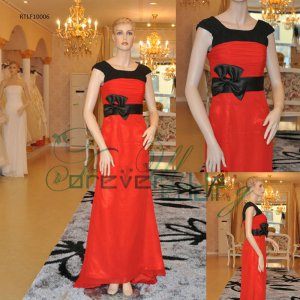 Elegant Short Sleeve Chiffon Red and Black Eveing Dresses