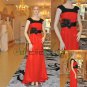 Elegant Short Sleeve Chiffon Red and Black Eveing Dresses