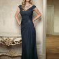 V0107 Elegant Cap Sleeves V-neck Sheath Chiffon Royal Blue Mother Dresses