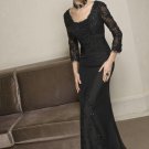 V0116 Top Sale Long Sleeves Black Lace with Beaded Mother Dresses