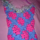 Granny Square Beach Bag Pink and Blue with fur