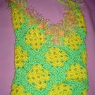 Granny Square Beach Bag Green and Yellow with fur