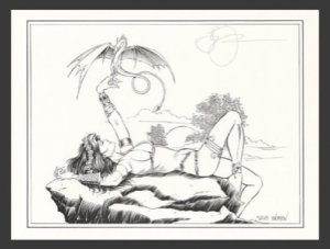 Signed Steve Woron PRINCESS w/ DRAGON fantasy art print