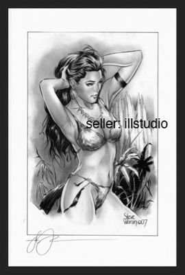 SIGNED Steve Woron sexy JUNGLE GIRL Fantasy Art Print~!