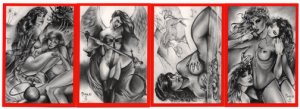 SIGNED! Paresi VAMPIRES & VIXENS RED 4 card PROMO Set~!