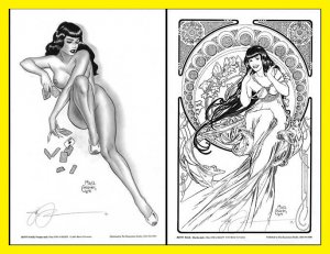 Steve Woron BETTY PAGE~Vargas & Mucha style ART+Bonuses