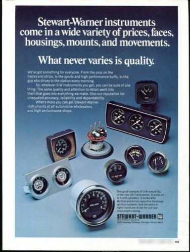 Vintage STEWART-WARNER Racing Gauges & Instruments, 1973 Advertisement +FREE Ad!