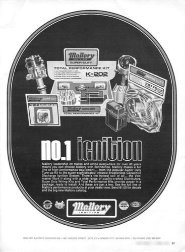 Vintage MALLORY IGNITION Racing Hot Rod Systems 1973 Advertisement +FREE Ad!
