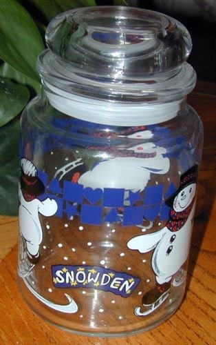 "SNOW DEN" Large SNOWMAN Iceskating Winter Candy Jar