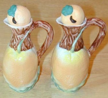 PEACH Motif pair VINEGAR and OIL for Salad Containers with lids-NEVER USED! NICE