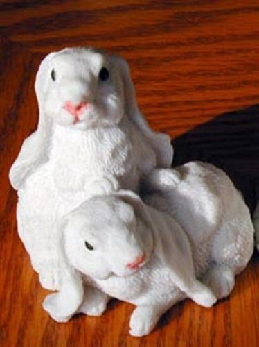 Cold Cast Porcelin 2 BUNNIES Figurines-Clean Cute-Detailed