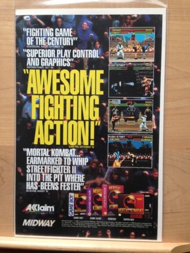 MORTAL KOMBAT GAMEGEAR,SEGA,SNES Game Original Trimmed Paper Advertisement 1992