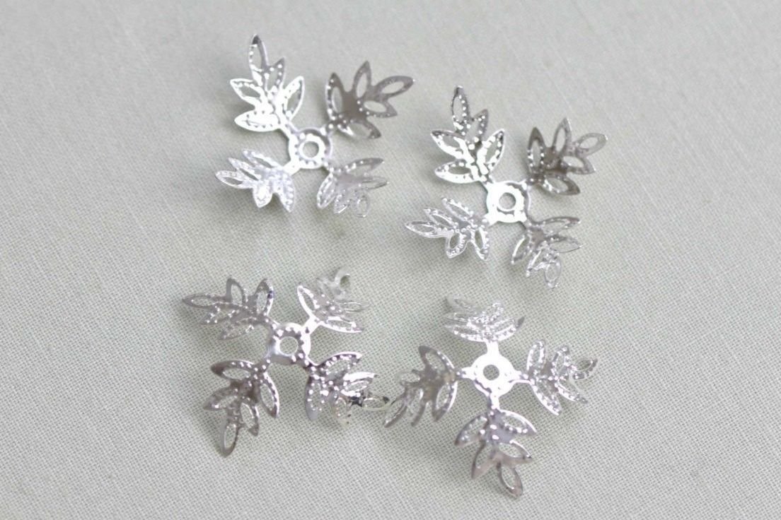 Large Silver 4 Petal Leaf Bead Caps Set of 50 A8222