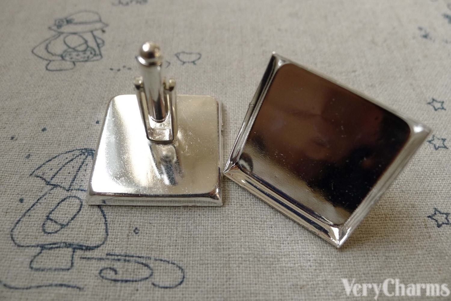 10 pcs Silver Cuff Links Cufflinks With 25mm Square Bezel  A6160