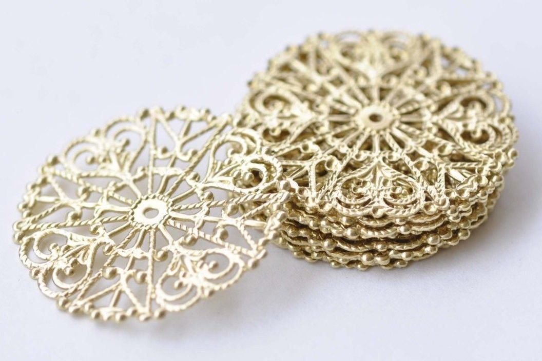 Raw Brass Snowflake Flower Stamping Embellishments Set of 10 A8535