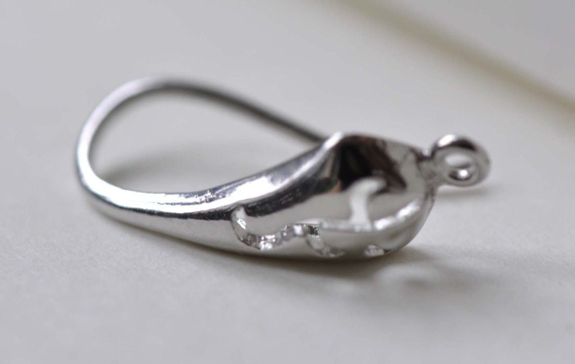 Platinum Tone Earring Hooks Component 19mm Set of 10  A7902