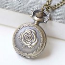 Antique Bronze Rose Flower Small Pocket Watch Necklace Set of 1 A2071