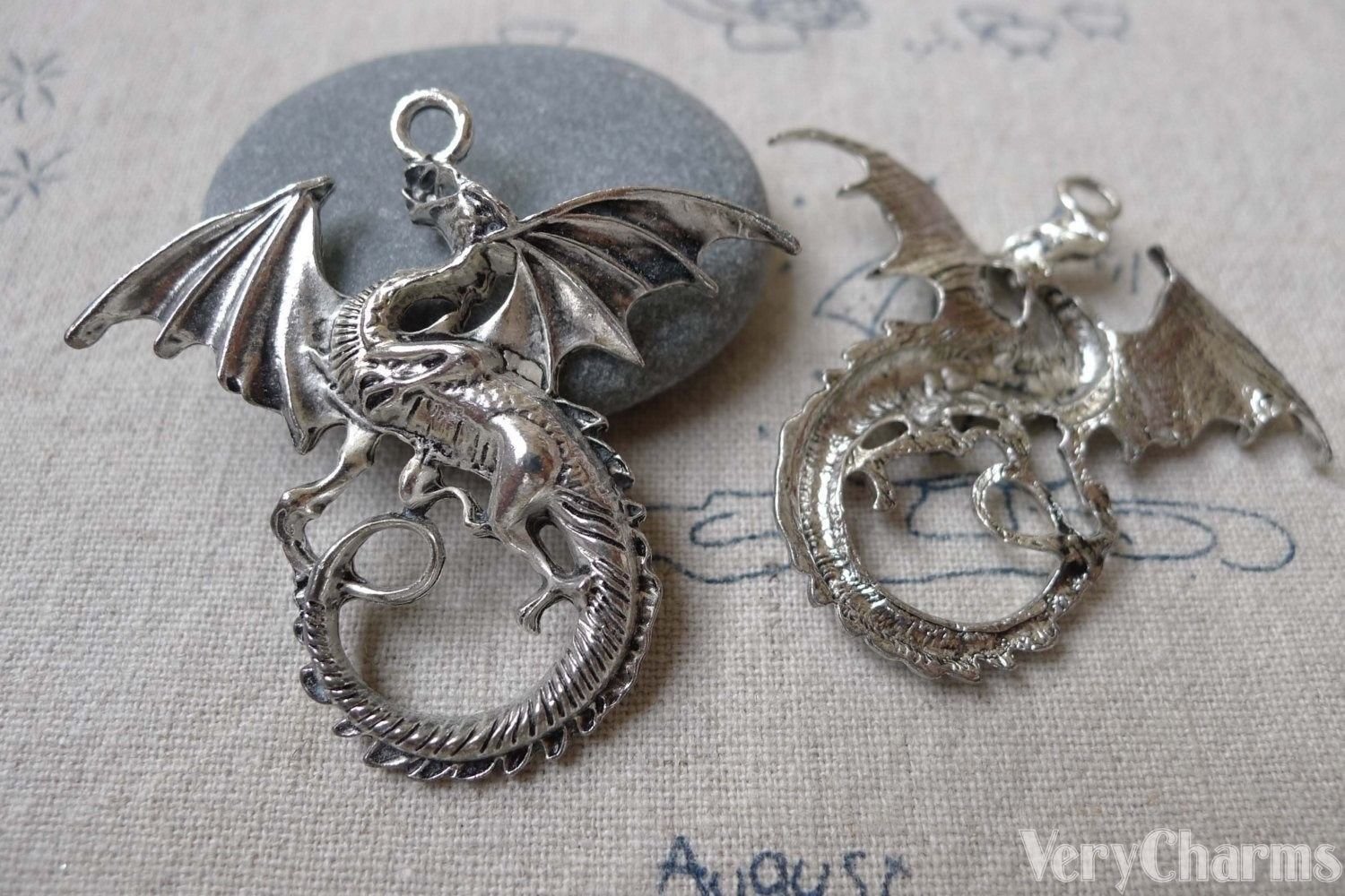 10 pcs Antique Silver Flying Dragon Charms Pendants 43x47mm A7251
