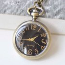 Antique Bronze Small Black Pocket Watch Necklace Set of 1 A1447