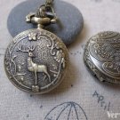 1 PC Antique Bronze Deer Flower Pocket Watch A7198