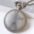 1 PC Antique Bronze Eiffel Tower Pocket Watch Necklace A1557
