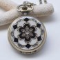 1 PC Antique Bronze Enamel Flower Large Pocket Watch Necklace 47mm No.4 A1091