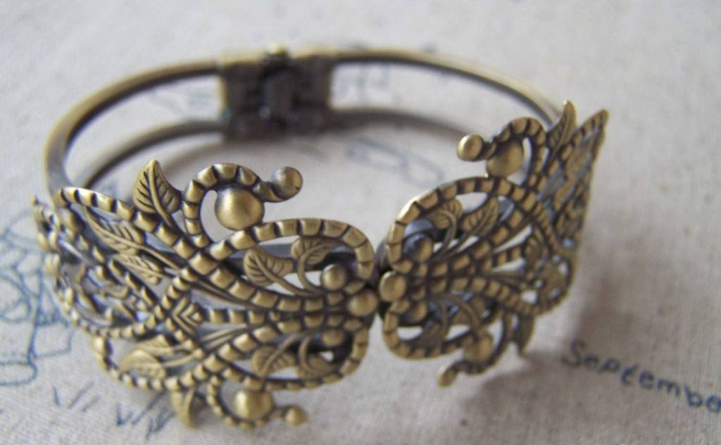 1 pc Antique Bronze Brass Flower Cuff Bangle Bracelet A3260