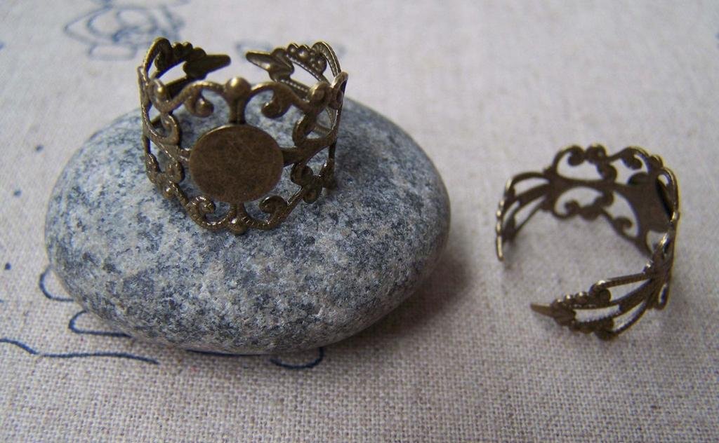 10 pcs Antique Bronze Adjustable Flower Ring Bases 8mm Pad A3884