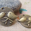 10 pcs Antique Bronze Two Birds On Tree Oval Charms 25x29mm A245