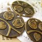 10 pcs Antique Bronze Two Owls In Love Round Charms 25mm A116