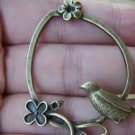 10 pcs Antique bronze Birds Flower Teardrop Pendants  A248