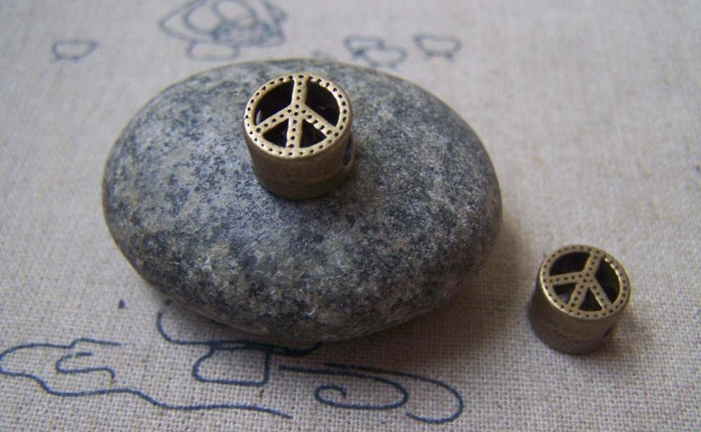 10 pcs Antique Bronze Filigree Peace Symbol Beads 10mm A4927