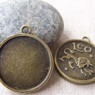 10 pcs Antique Bronze Pendant Tray Leo Lion Round Base Setting A4323