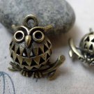 6 pcs Antique Bronze Filigree 3D Owl Pendants Charms 22x25mm A6197