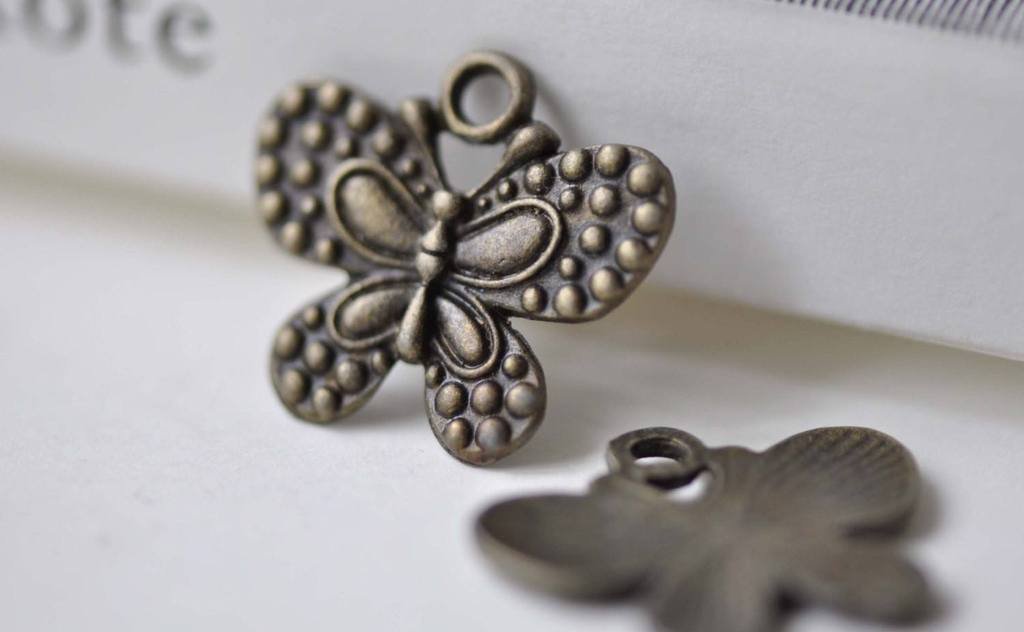 Bronze Butterfly Charms Flat Back Pendants 21x24mm Set of 10 pcs A7819