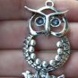Rhinestone Owl Pendant Antique Silver Owl Charms Set of 4 A1855